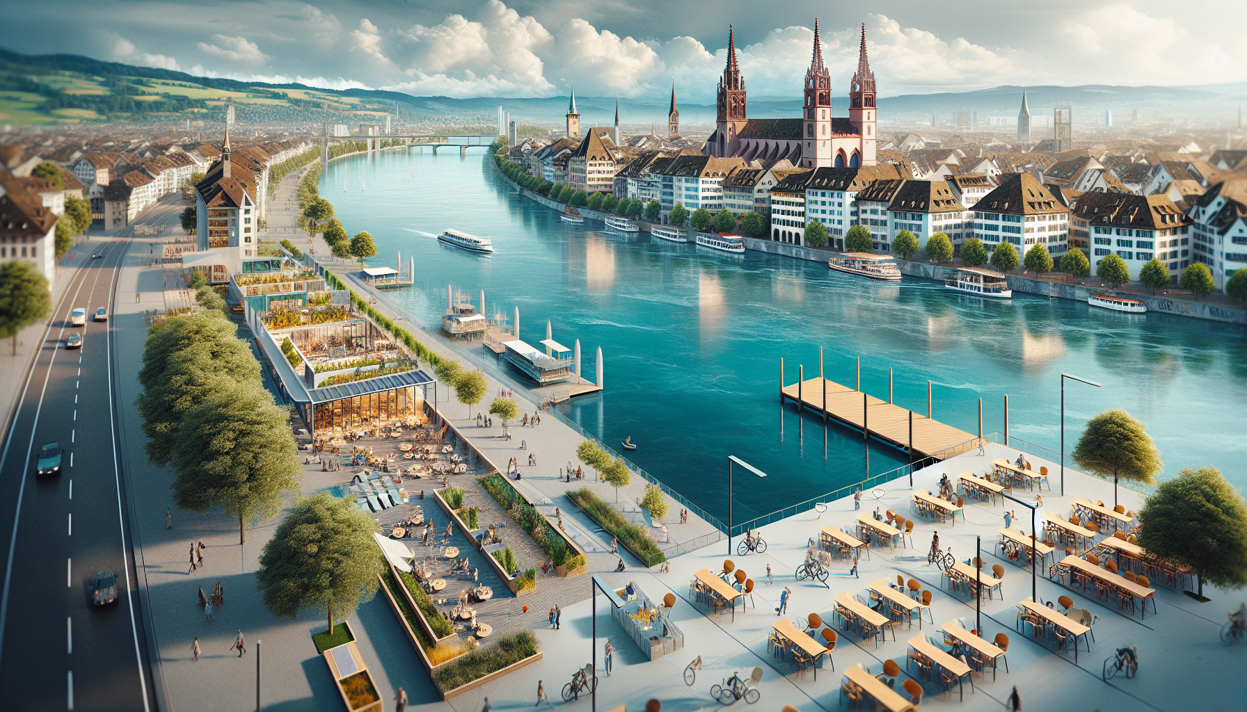 Basel cityscape with Rhine river