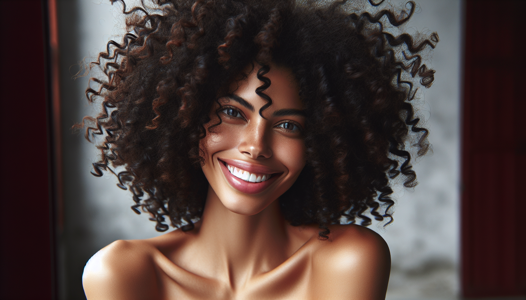 Woman styling curly hair with scrunching technique
